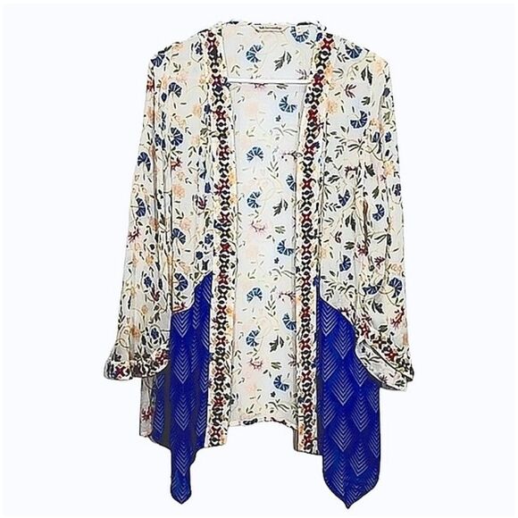🚨Final Sale Soft Surroundings Open Front Kimono Sheer Cardigan Embroidered M - Picture 2 of 12